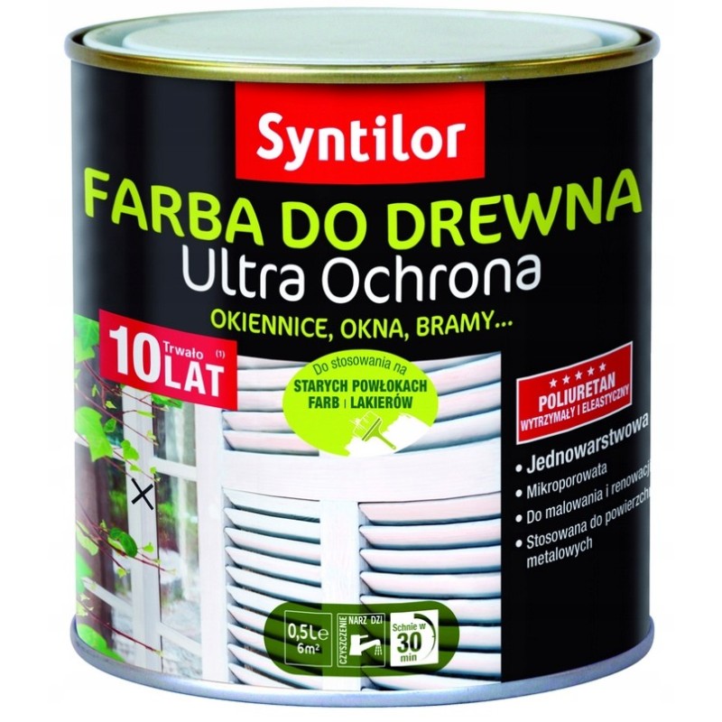 Syntilor Farba Akrylowa do drewna Ultra Ochrona Kolor Biały 0,5L