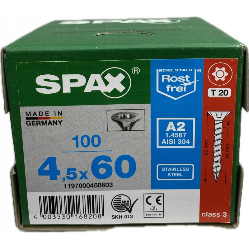 Spax Wkręty do drewna T-STAR stożkowa pełny ocynk 4,5x60mm A2 TX 100szt