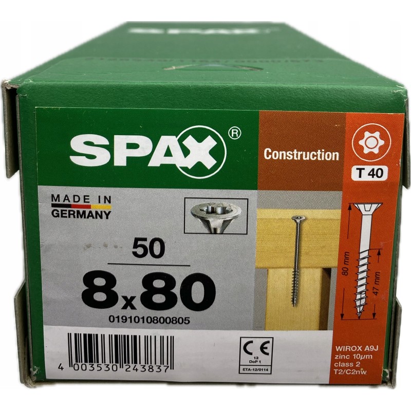 Spax Wkręty uniwersalne do drewna WIROX BIT T-40 stożek 8x80mm 50szt