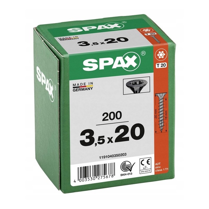 Spax Wkręty do drewna Czarne T20 Pełny Gwint 3,5x20mm 200szt