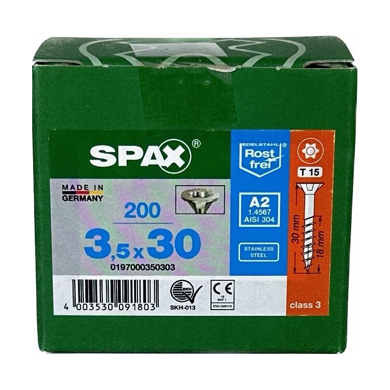 Spax Wkręty do drewna nierdzewne A2 gniazdo T15 3,5x30mm 200szt