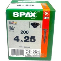 Spax Wkręty do drewna Czarne 4x25mm 200szt