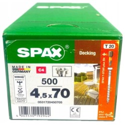 Spax Wkręty do drewna 4,5x70mm 500szt + bit T20