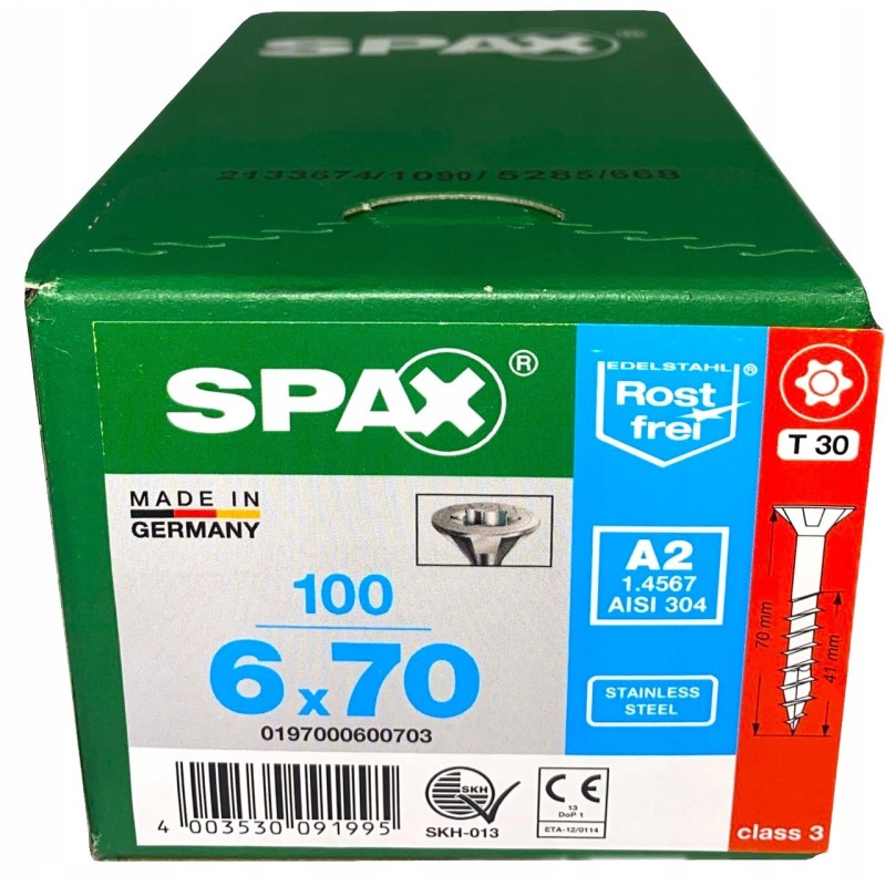 Spax Wkręty do drewna Stal Nierdzewna 6x70mm 100szt