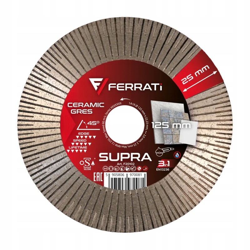 FERRATI Supra Tarcza Diamentowa 125mm x 22,23mm do cięcia gresu i ceramiki