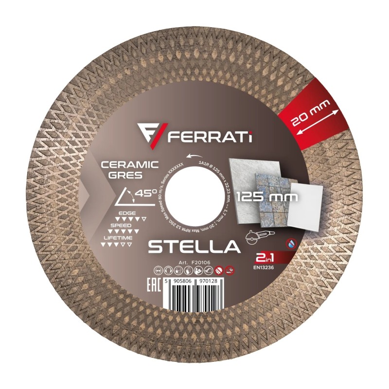 FERRATI Stella Tarcza Diamentowa Tnąca 125mm x 22,23mm do gresu i ceramiki