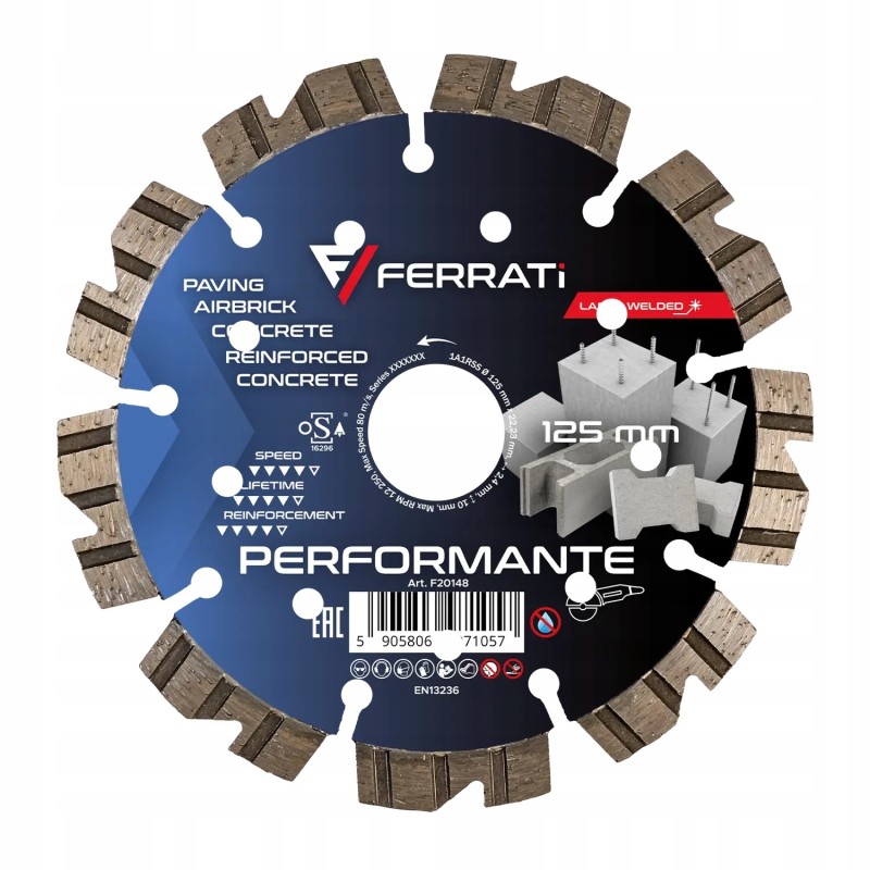 FERRATI Performante Tarcza Diamentowa 125mm x 22,23mm do betonu zbrojonego