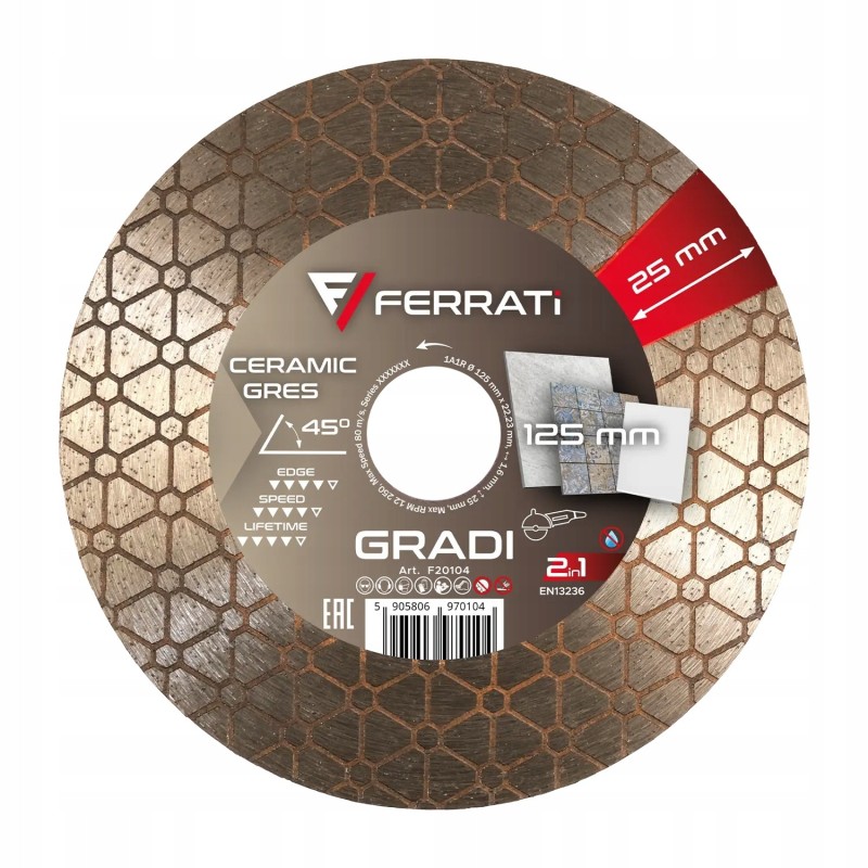 FERRATI Gradi Tarcza Diamentowa Tnąca Szlifująca 125mm x 22,23mm do gresu