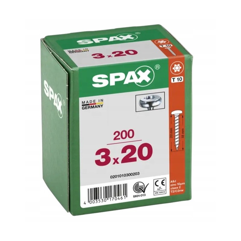 Spax Wkręty uniwersalne do drewna 3x20mm Wirox 200szt