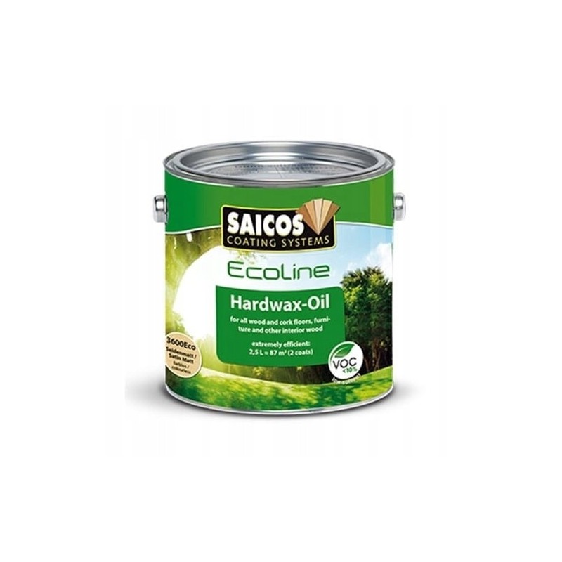 Saicos 3600 Ecoline Wosk Twardy Olejny do drewna Jedwabisty Mat 2,5L